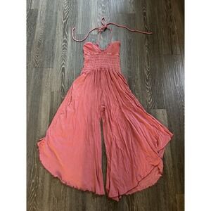 Urban Outfitters Pink Wide Leg Ruffle Hem Jumpsuit Sz XS Whimsy Fairy Boho